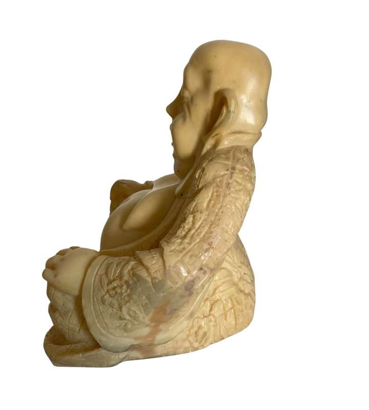 20th Century Resin Sitting Buddha Statue, Ivory Color, 13cm High - Antique Meditation Pose
