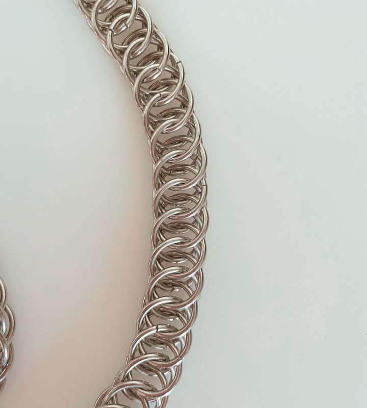 Unique Mid Century Modernist Stainless Steel Neck Chain & Bracelet Set - Chainmail Style