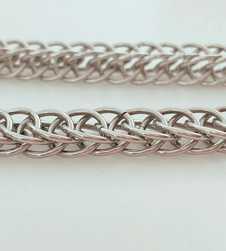 Unique Mid Century Modernist Stainless Steel Neck Chain & Bracelet Set - Chainmail Style