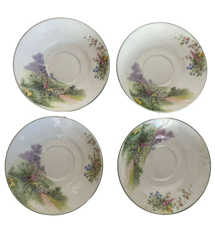 19-Piece Bell China Fine Bone China Set (1936-1966)  Meadowside Pattern, Floral Decorations & Green