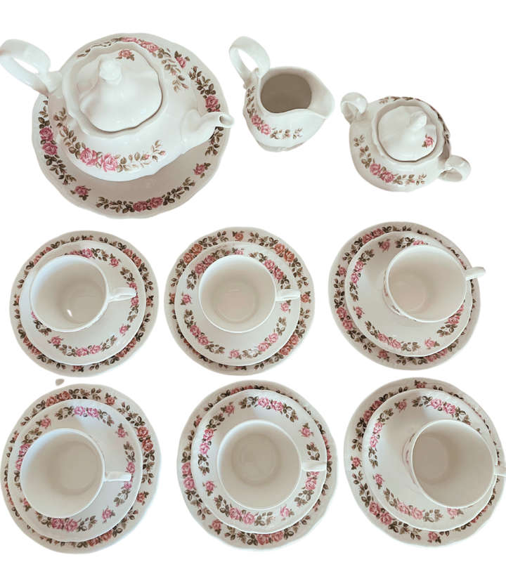 24-Piece Constantia Fine China `RSA Superior` Tea Set  Pink Rose Floral Design