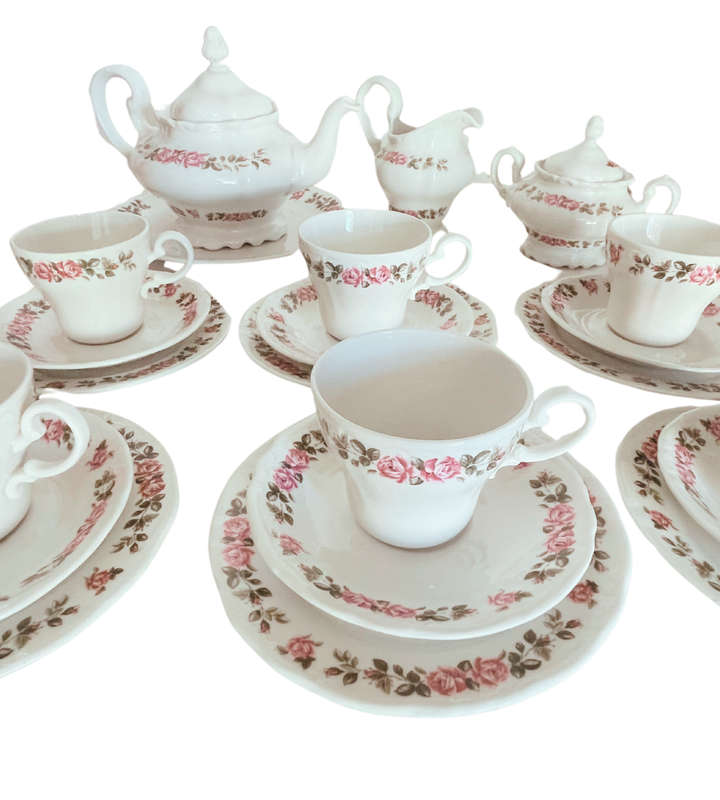 24-Piece Constantia Fine China `RSA Superior` Tea Set  Pink Rose Floral Design
