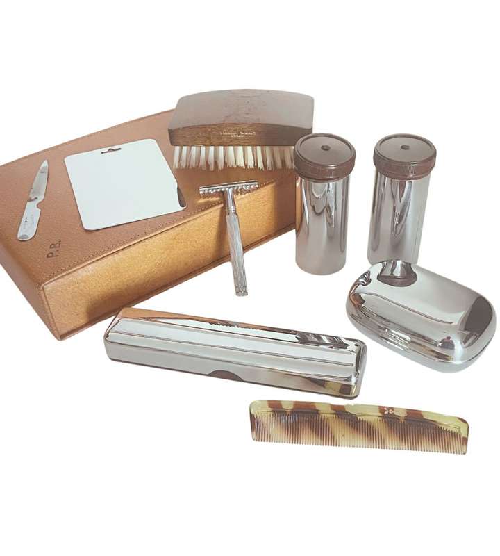 Reduced! Vintage Mid-20th Century Men's Travel Grooming Kit in Leather Case  Made In England