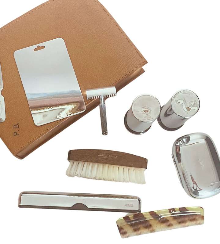 Reduced! Vintage Mid-20th Century Men's Travel Grooming Kit in Leather Case  Made In England
