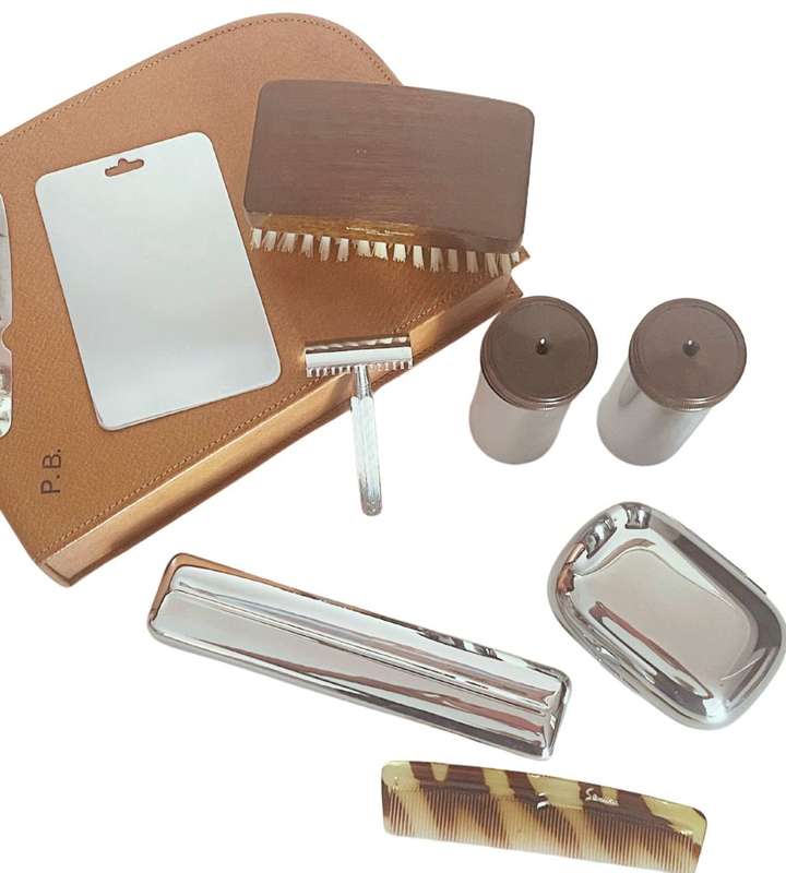 Reduced! Vintage Mid-20th Century Men's Travel Grooming Kit in Leather Case  Made In England