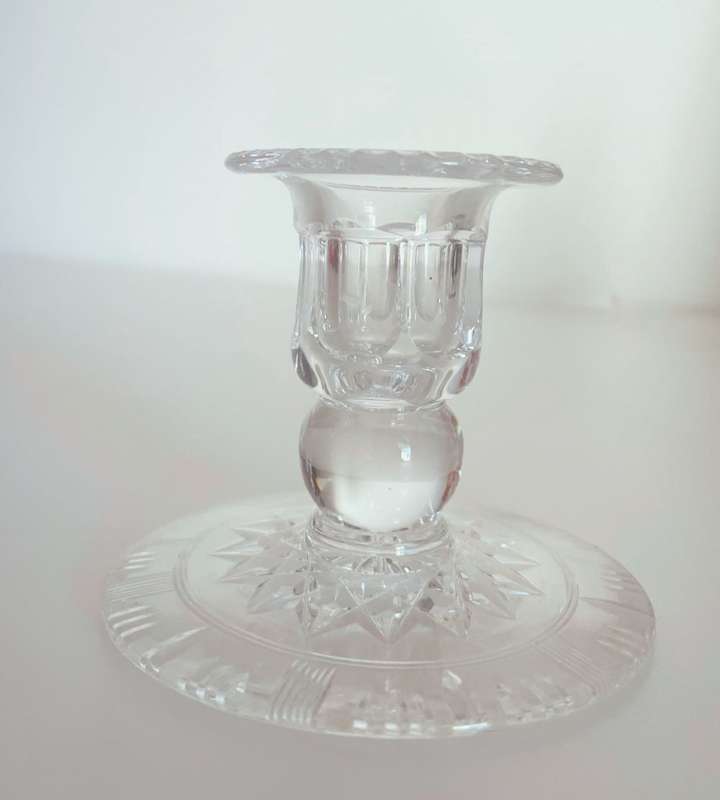 Set of 3 Small Crystal Decanters and Crystal Candle Holder - Excellent Condition