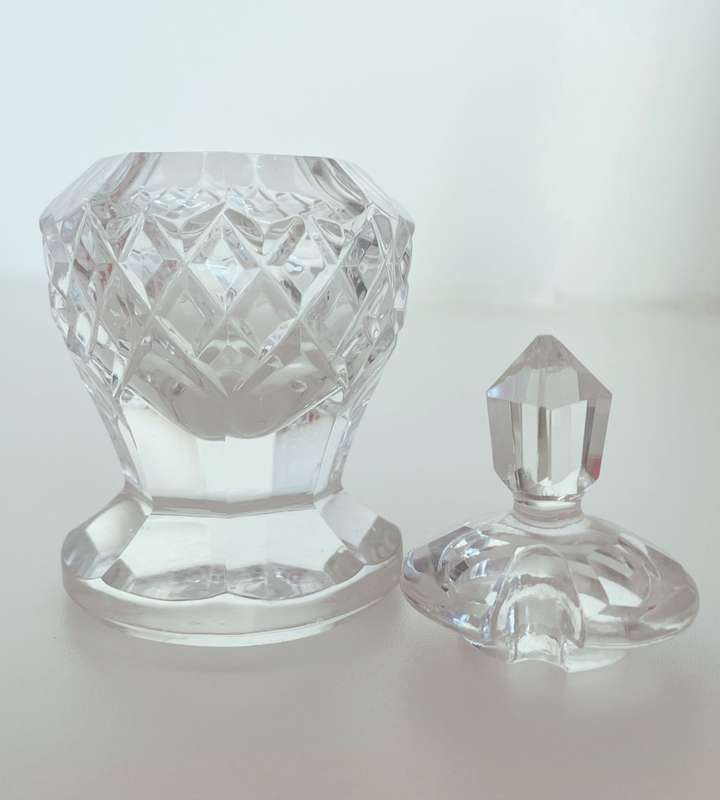 Set of 3 Small Crystal Decanters and Crystal Candle Holder - Excellent Condition