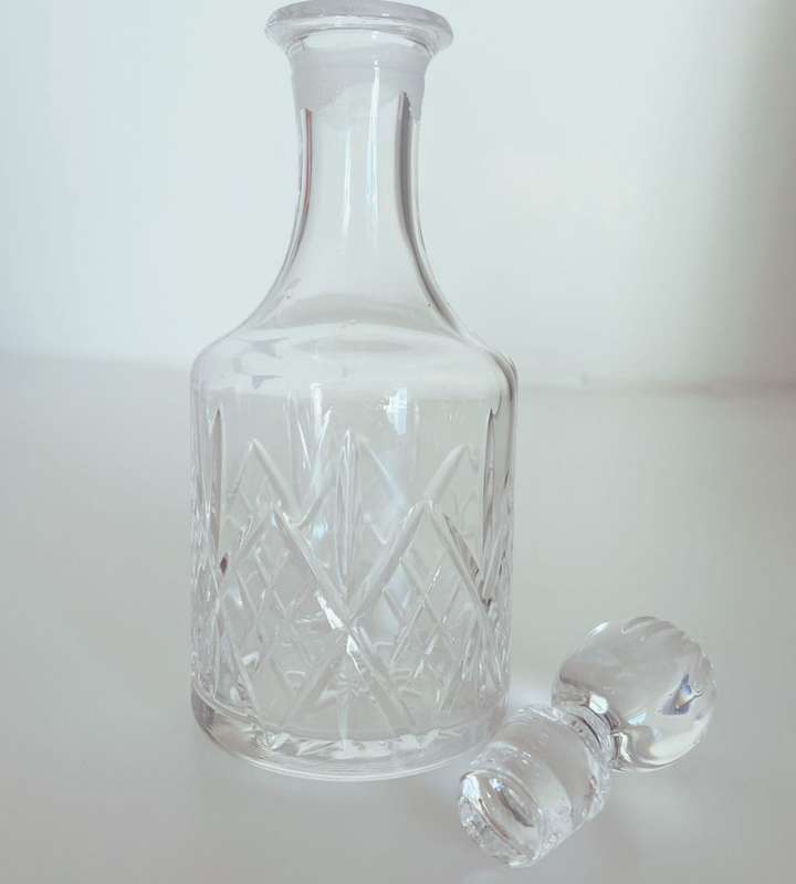 Set of 3 Small Crystal Decanters and Crystal Candle Holder - Excellent Condition