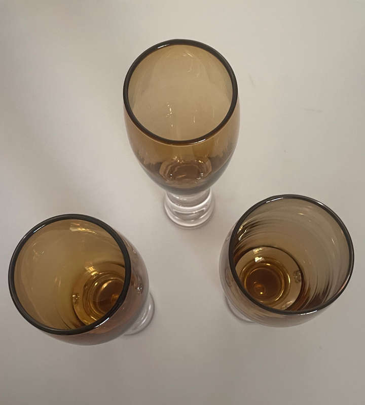 Set of 3 Smoked Amber Brown Holmegaard Wine Glasses - 22cm High