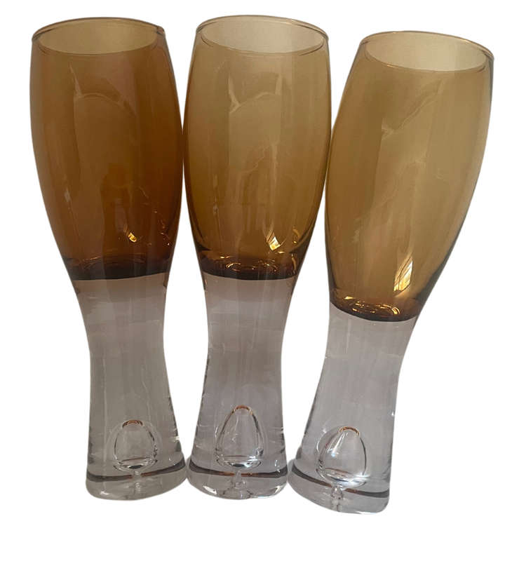Set of 3 Smoked Amber Brown Holmegaard Wine Glasses - 22cm High