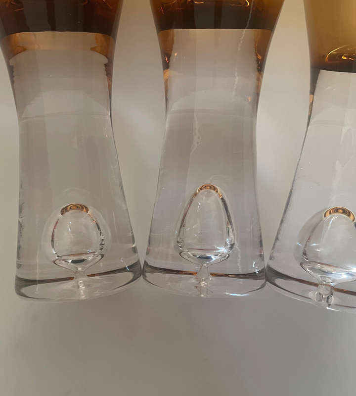 Set of 3 Smoked Amber Brown Holmegaard Wine Glasses - 22cm High