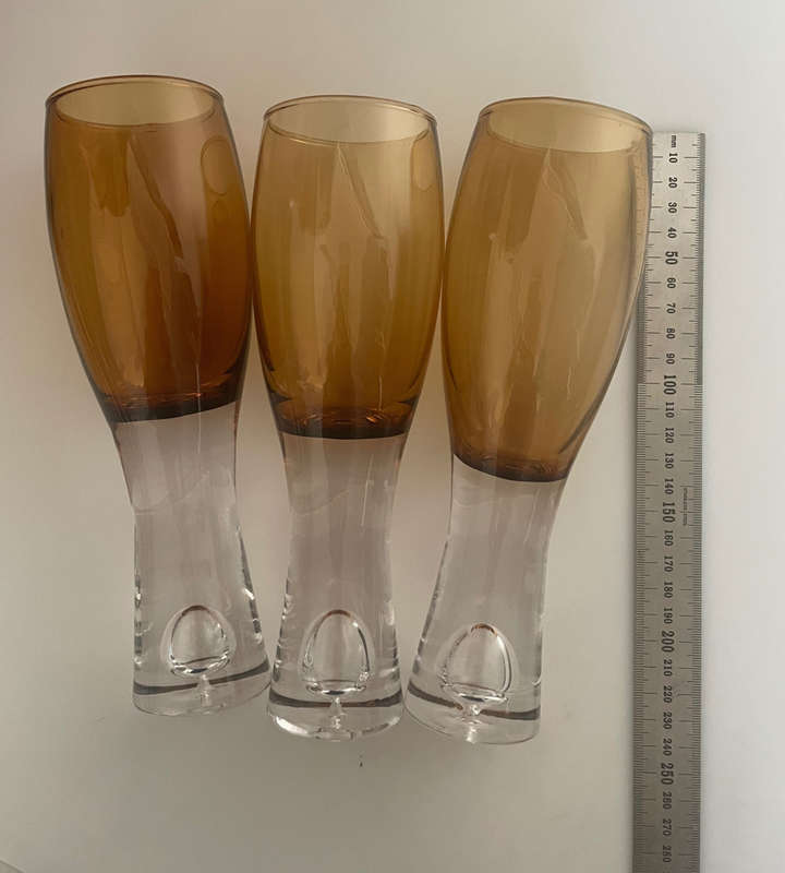 Set of 3 Smoked Amber Brown Holmegaard Wine Glasses - 22cm High