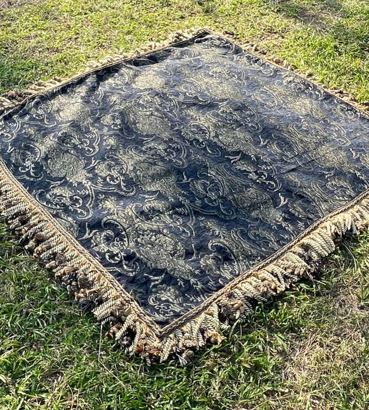 Heavy Traditional Indigo and Gold Upholstered Fabric with Velvet Suede Back - Reduced