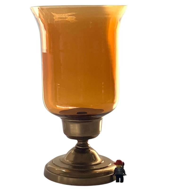 Large Photophores Honey Amber Glass and Brass Footed Candle Holder  34cm High, 2076g
