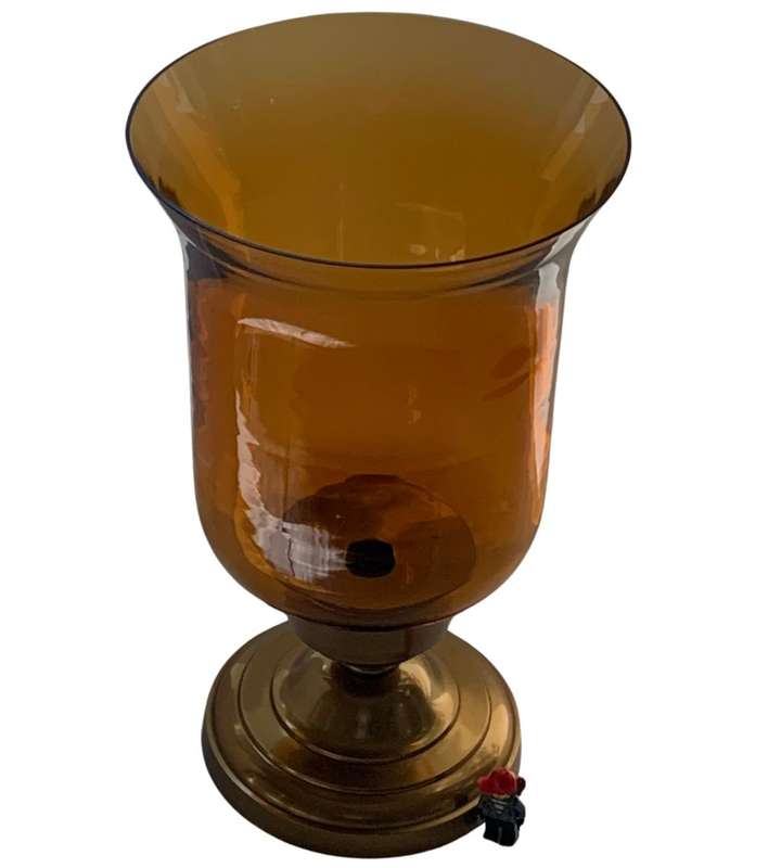 Large Photophores Honey Amber Glass and Brass Footed Candle Holder  34cm High, 2076g