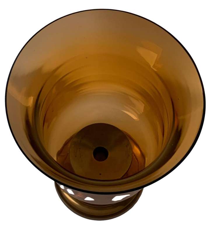 Large Photophores Honey Amber Glass and Brass Footed Candle Holder  34cm High, 2076g
