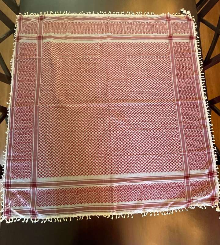 Vintage Red and White Palestinian Keffiyeh - Luxury Cotton Polyester Shemagh Hijab Headscarf 118x123
