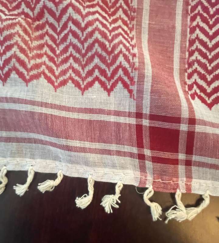 Vintage Red and White Palestinian Keffiyeh - Luxury Cotton Polyester Shemagh Hijab Headscarf 118x123