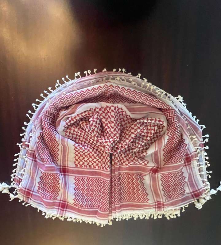 Vintage Red and White Palestinian Keffiyeh - Luxury Cotton Polyester Shemagh Hijab Headscarf 118x123