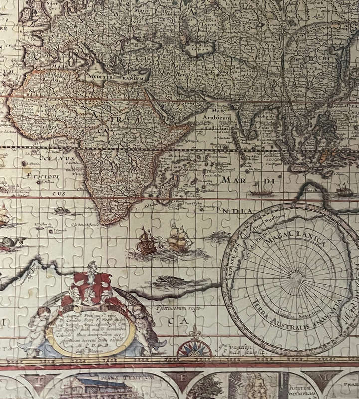 Framed Ravensburger Map of the World from 1650 Puzzle - Dutch Golden Age Cartography