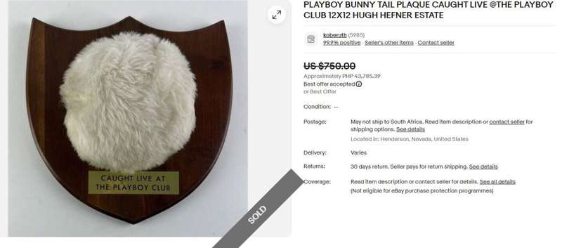 Collectible Playboy Bunny Tail Walnut Plaque  Hugh Hefner Collectibles, Vermillion Missouri