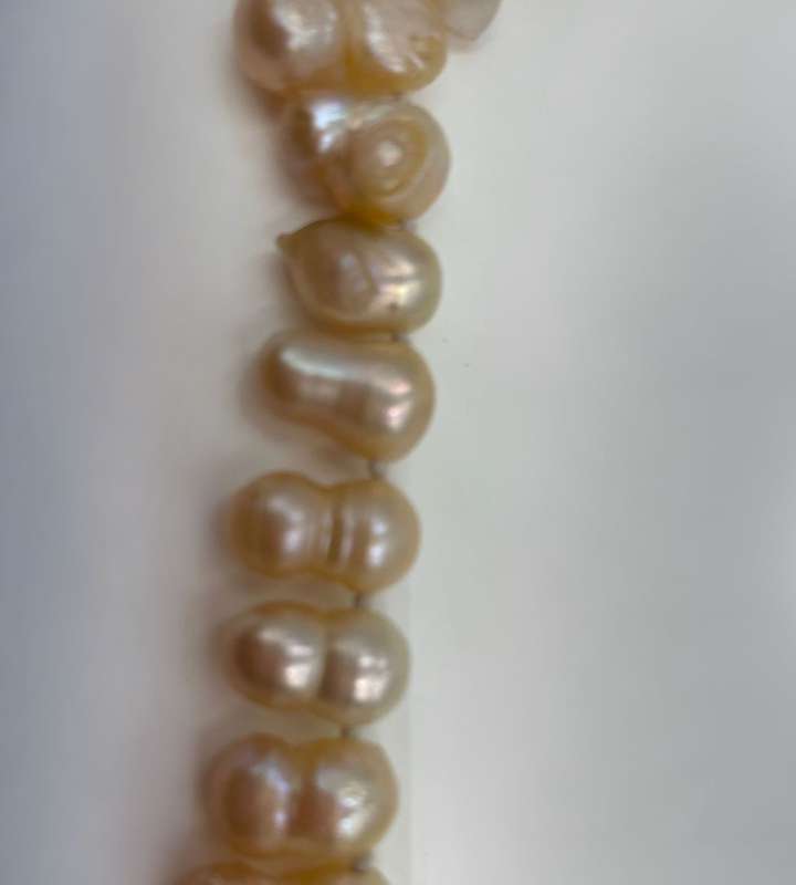 Peach Natural Baroque Pearl Strand - 152cm, 200g, Knotted, Irregular Peanut Shape Pearls