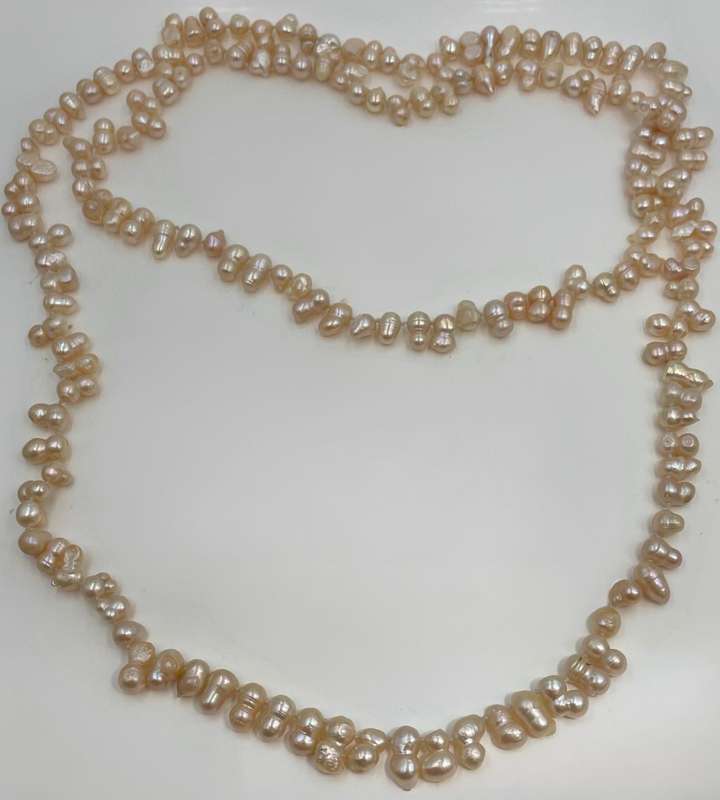 Peach Natural Baroque Pearl Strand - 152cm, 200g, Knotted, Irregular Peanut Shape Pearls