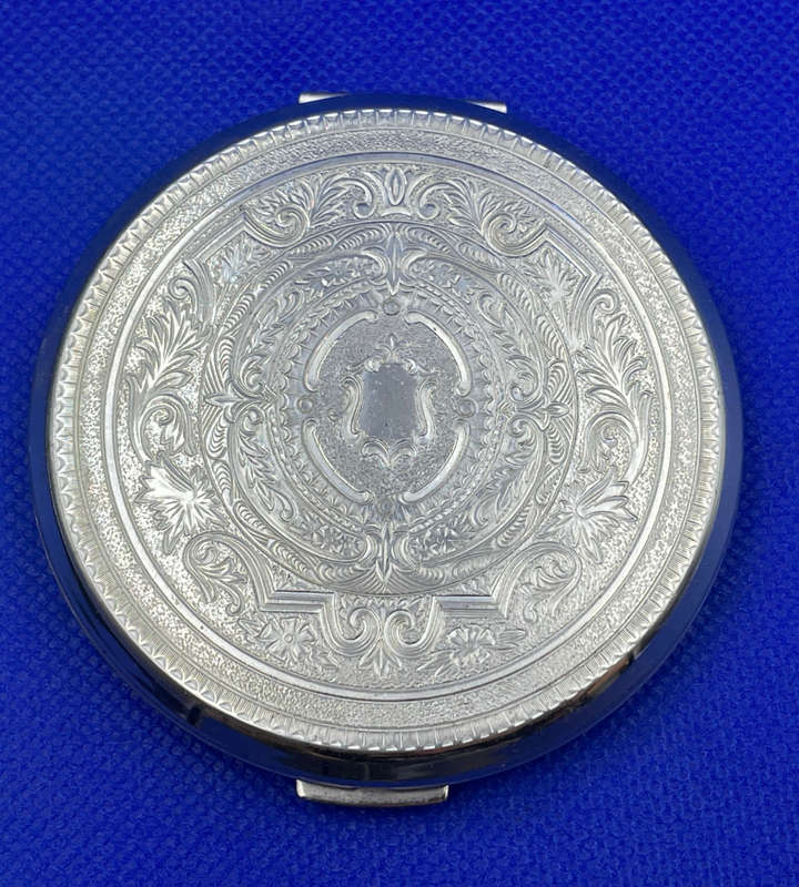 Set of 3 Vintage Powder Compacts - Stratton Silver Plated, Floral Petit-Point, Brass & Mother of Pea