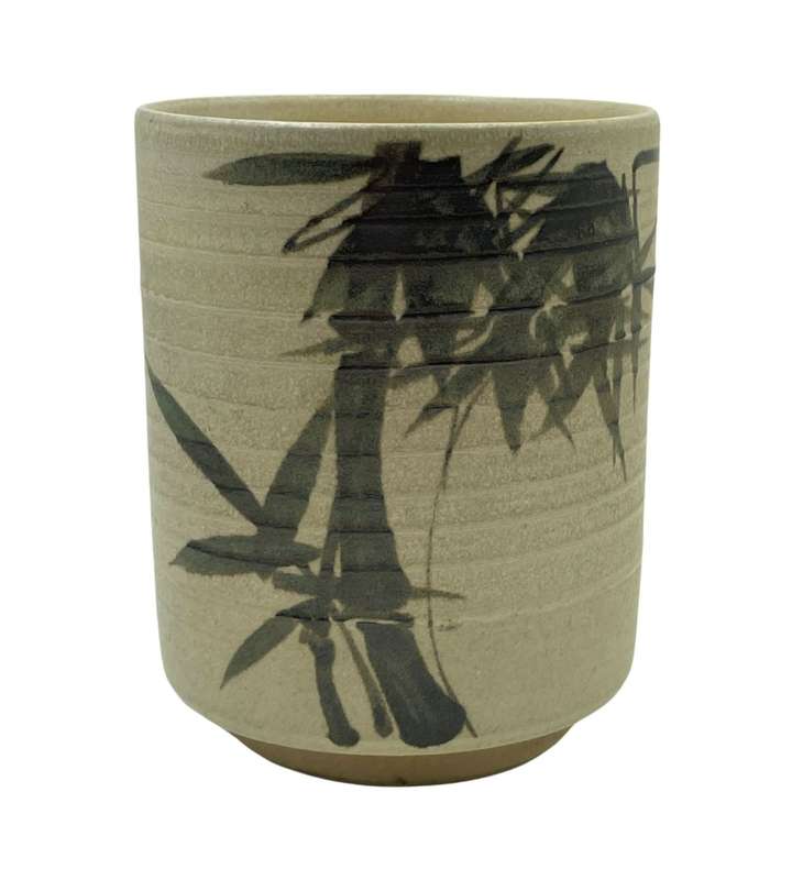 Original Kiyomizu-Ware Signed Sake Cup - Handpainted Bamboo Design, 11cm High