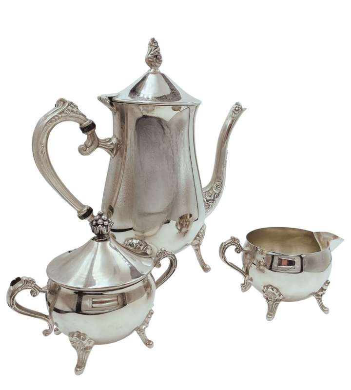 Vintage 1970s Emess Silver-Plated Balmoral Cutlery Pattern Coffee and Tea Pot Set - 4 Pieces