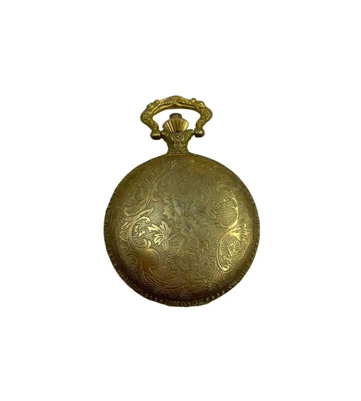 Vintage Art Nouveau-Inspired Gold-Plated Pocket Watch with Enamel Crane Design- Replica