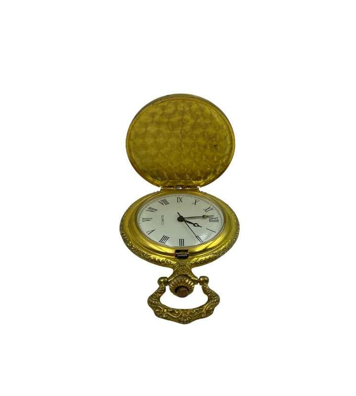 Vintage Art Nouveau-Inspired Gold-Plated Pocket Watch with Enamel Crane Design- Replica