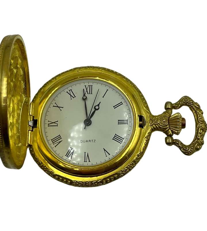 Vintage Art Nouveau-Inspired Gold-Plated Pocket Watch with Enamel Crane Design- Replica