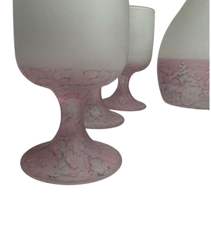 Al-Rama Hand Painted Frosted Glass Decanter Set with Holy Land Landmarks  6-Piece Souvenir Set