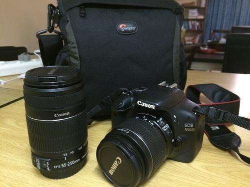 Immaculate Canon 550D with 55mm and 250mm lenses