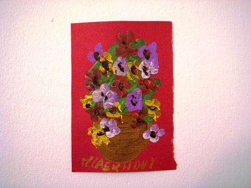 Frans Claerhout; Still life original; 155x105mm; Acrylic on red paper; Certificate of authenticity