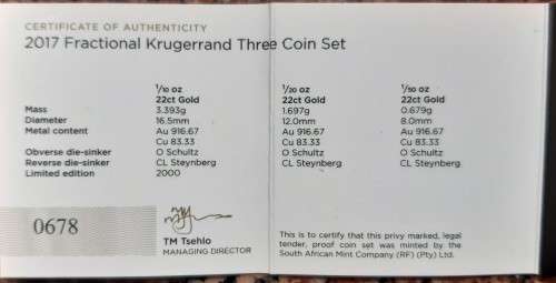 2017 Fractional Krugerrand Three Coin Set