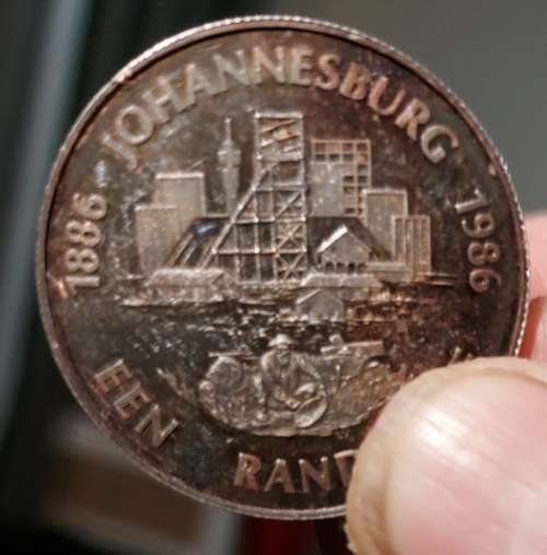 1986 Proof 1 Rand silver JOHANNESBURG CENTENARY.