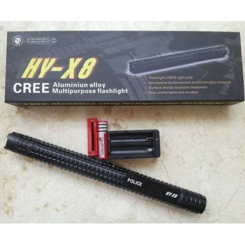 Stun Gun Baton POLICE HY-X8 + LED Tactical Flashlight Cree 4 in 1 - 34 cm long