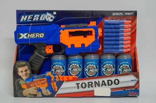 Xhero Soft Bullet Gun Set - Tornado gun - 24 foam bullets - 5 targets