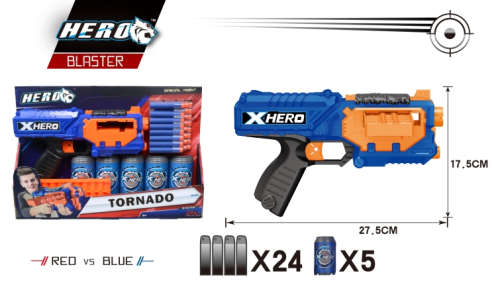 Xhero Soft Bullet Gun Set - Tornado gun - 24 foam bullets - 5 targets