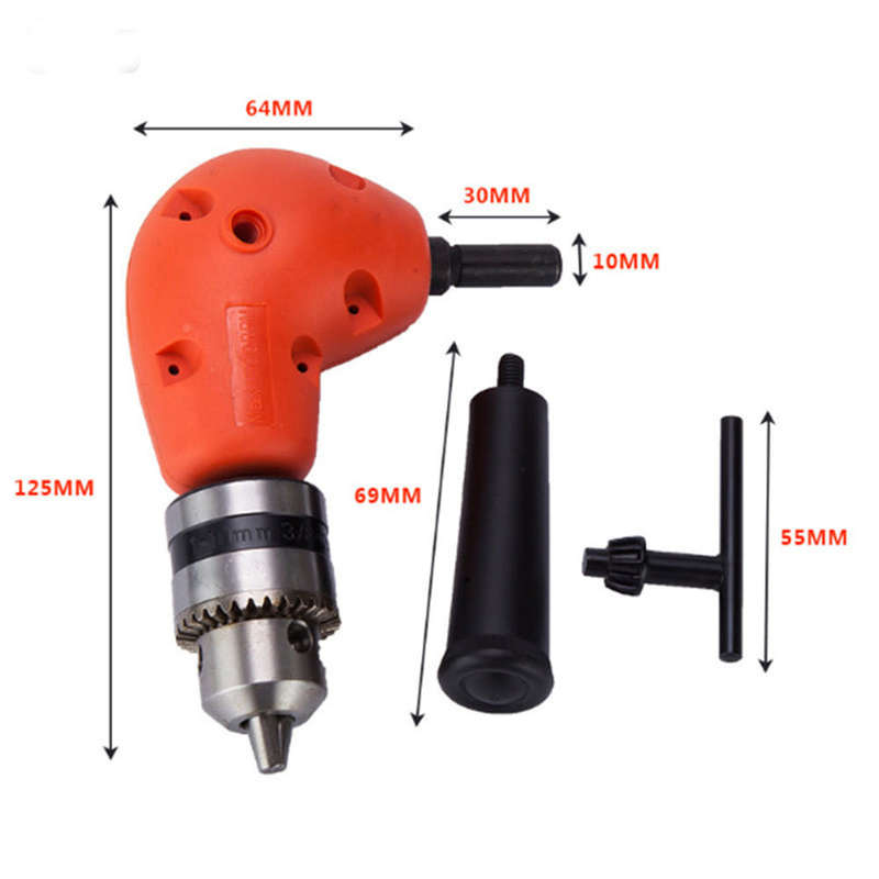 90 DEGREE RIGHT ANGLE DRILL ATTACHMENT DRIVE ADAPTER WITH KEYED CHUCK POWER TOOL