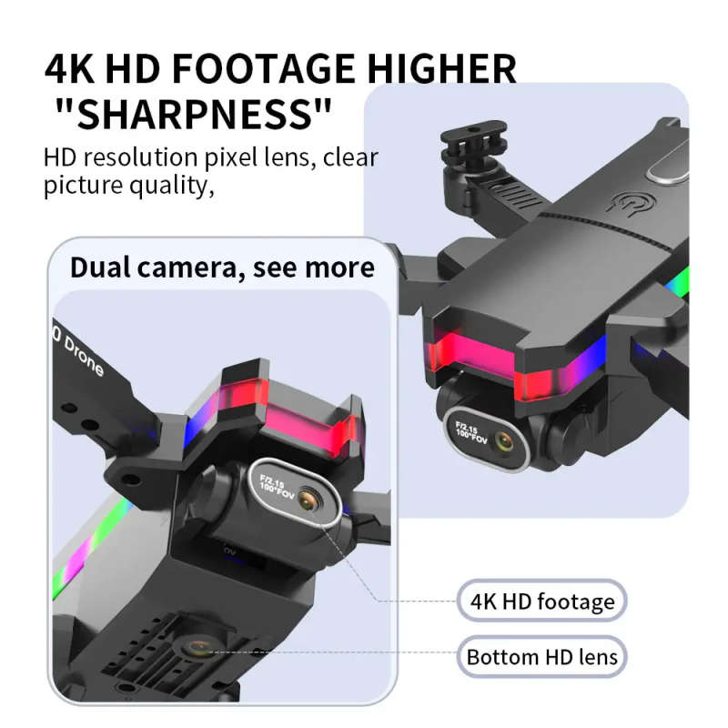 F190 Toy Drone - With 4K Camera F/2.15 100° FOV Led Night Flight Foldable Mini Drone