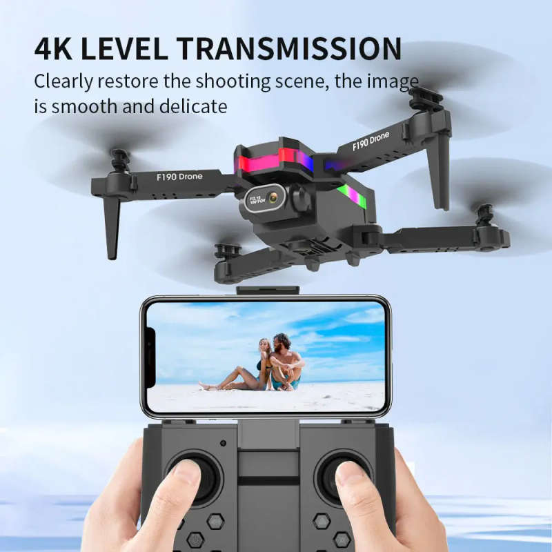 F190 Toy Drone - With 4K Camera F/2.15 100° FOV Led Night Flight Foldable Mini Drone