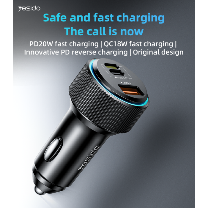 Yesido  Y60 - 38W PD Reverse Charging Fast Charging Car Charger