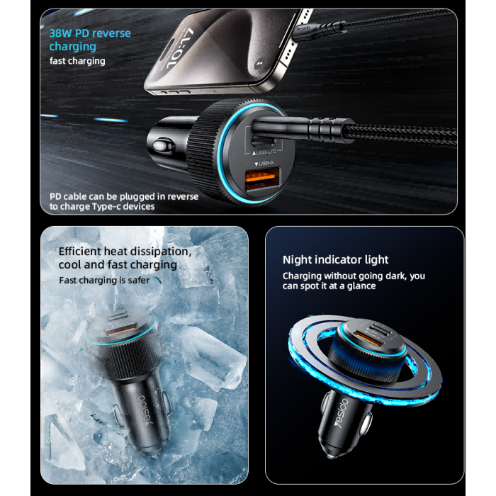 Yesido  Y60 - 38W PD Reverse Charging Fast Charging Car Charger