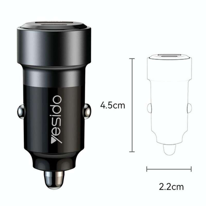 Yesido Super Fast Charging 60W Car Charger With Dual USB Type-C Cable - Y55