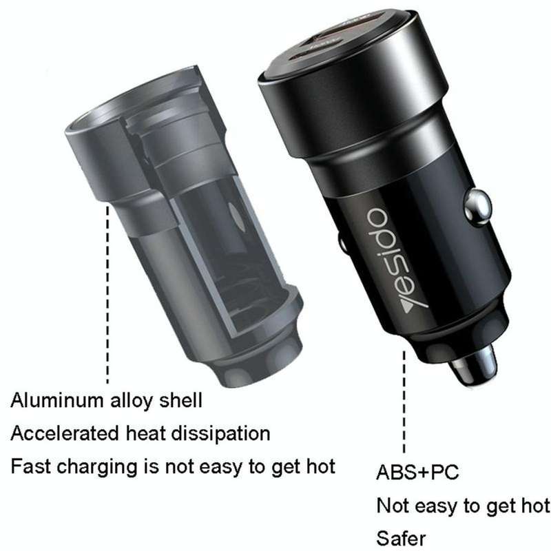 Yesido Super Fast Charging 60W Car Charger With Dual USB Type-C Cable - Y55