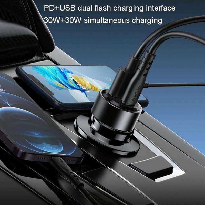 Yesido Super Fast Charging 60W Car Charger With Dual USB Type-C Cable - Y55