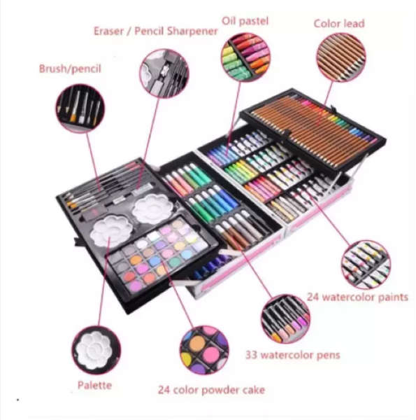 00 PCS-Unicorn Art Painting Set with Aluminum Alloy Case - Pink
